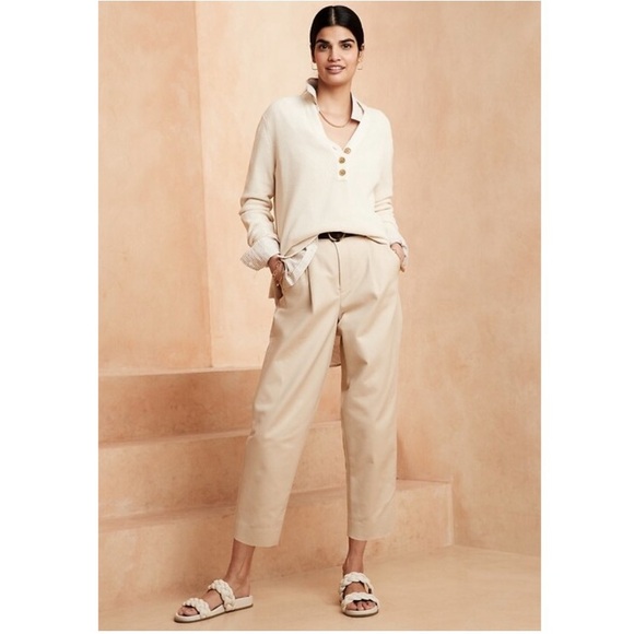 Banana Republic High Rise Pleated Straight Tapered Trouser Pant Neutral Beige 16 - Picture 10 of 10